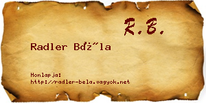 Radler Béla névjegykártya